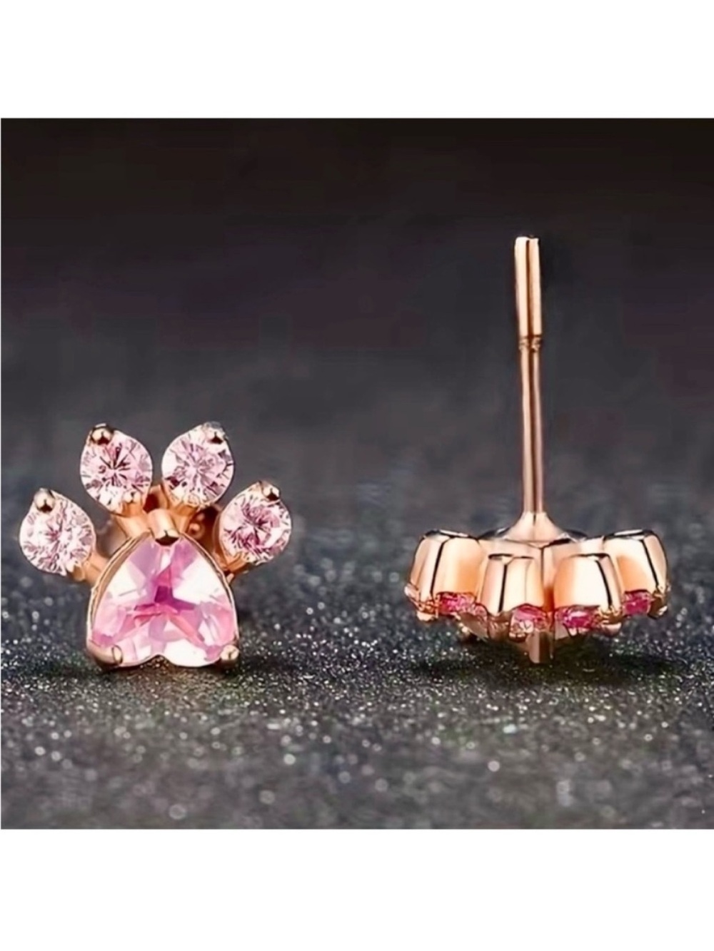 Pink Heart Paw earrings / stud (2 pairs bundle) - Picture 4 of 5